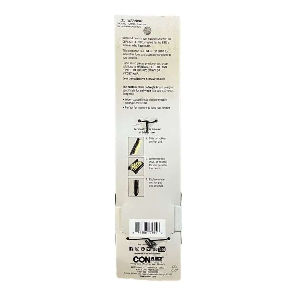 Conair The Curl Collective Detangle Brush for Medium/Long Hair Yellow New